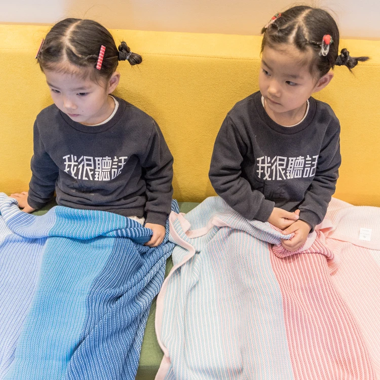 Wholesale wearable children kid baby sofa bed warming cotton wool thread knit blanket for spring and autumn