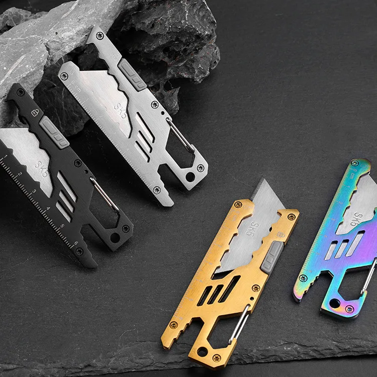 Quick-Change Stainless Steel Pocket Utility Knife Blade Retractable Portable Titanium EDC