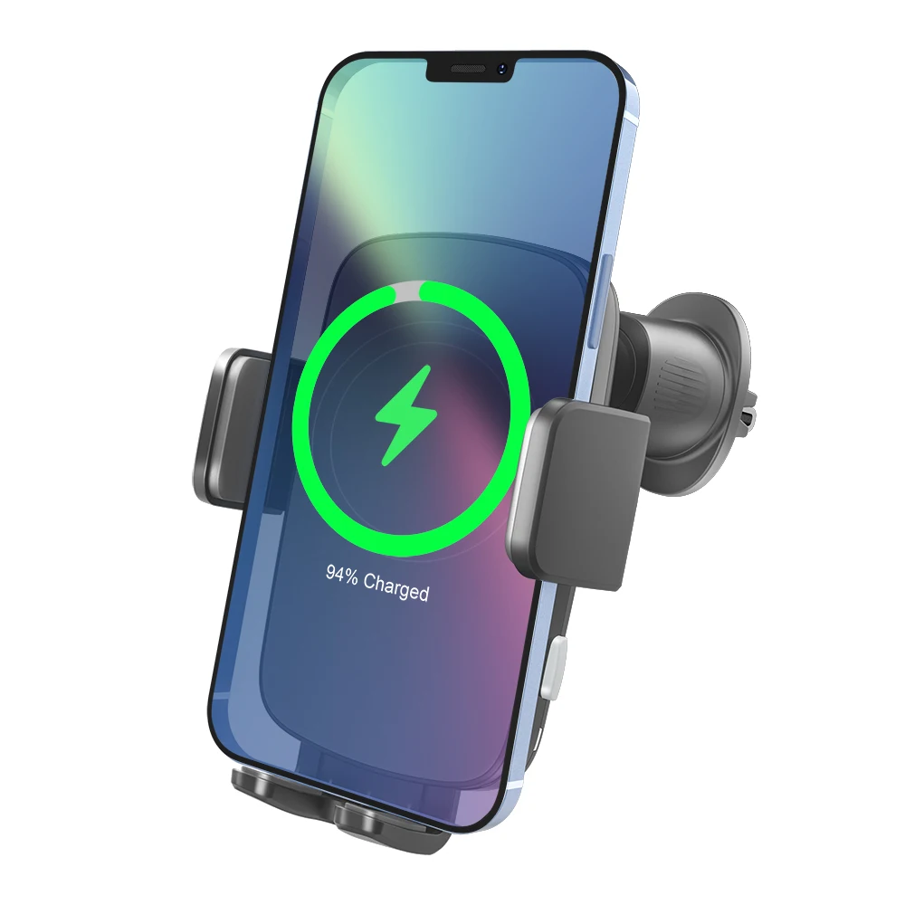 New Upgraded Auto-clamp 15W Qi charging stand & holder car phone holder wireless charger compatible for iphone for samsung