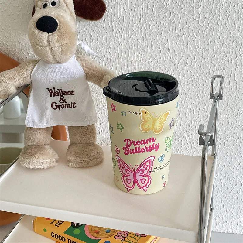 IMOGY Eco-Friendly Stainless Steel Travel Mug Minimalist Design Insulated Metal Cup with Handle Lid Vacuum Tumbler for Parties