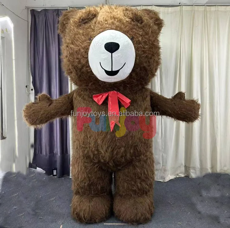 Inflatable Long Plush Teddy Bear Costume For Adult Mascot Animal Full Body Halloween Walking Suit