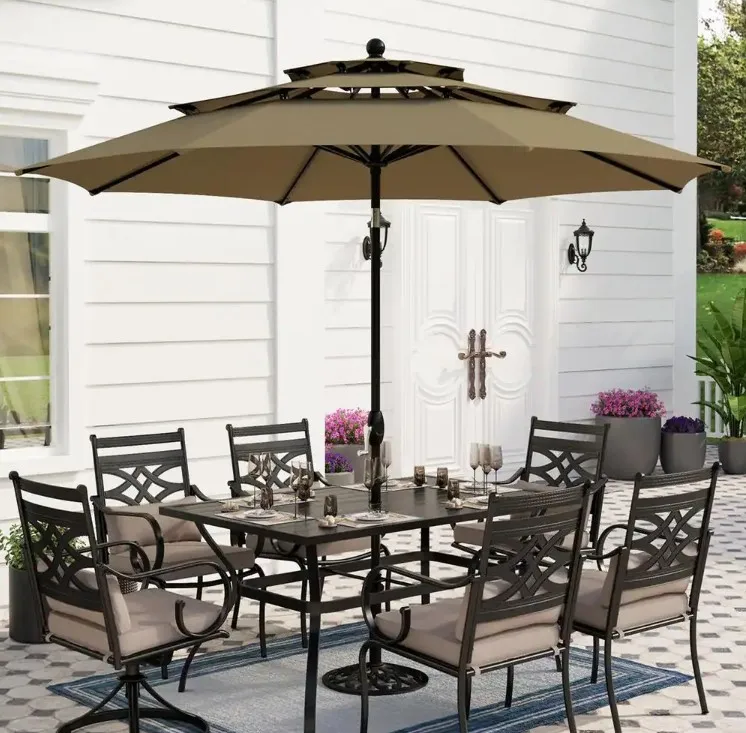 10ft 3 Tier Auto-tilt Outdoor Garden Backyard Table Market Aluminum Patio Umbrella