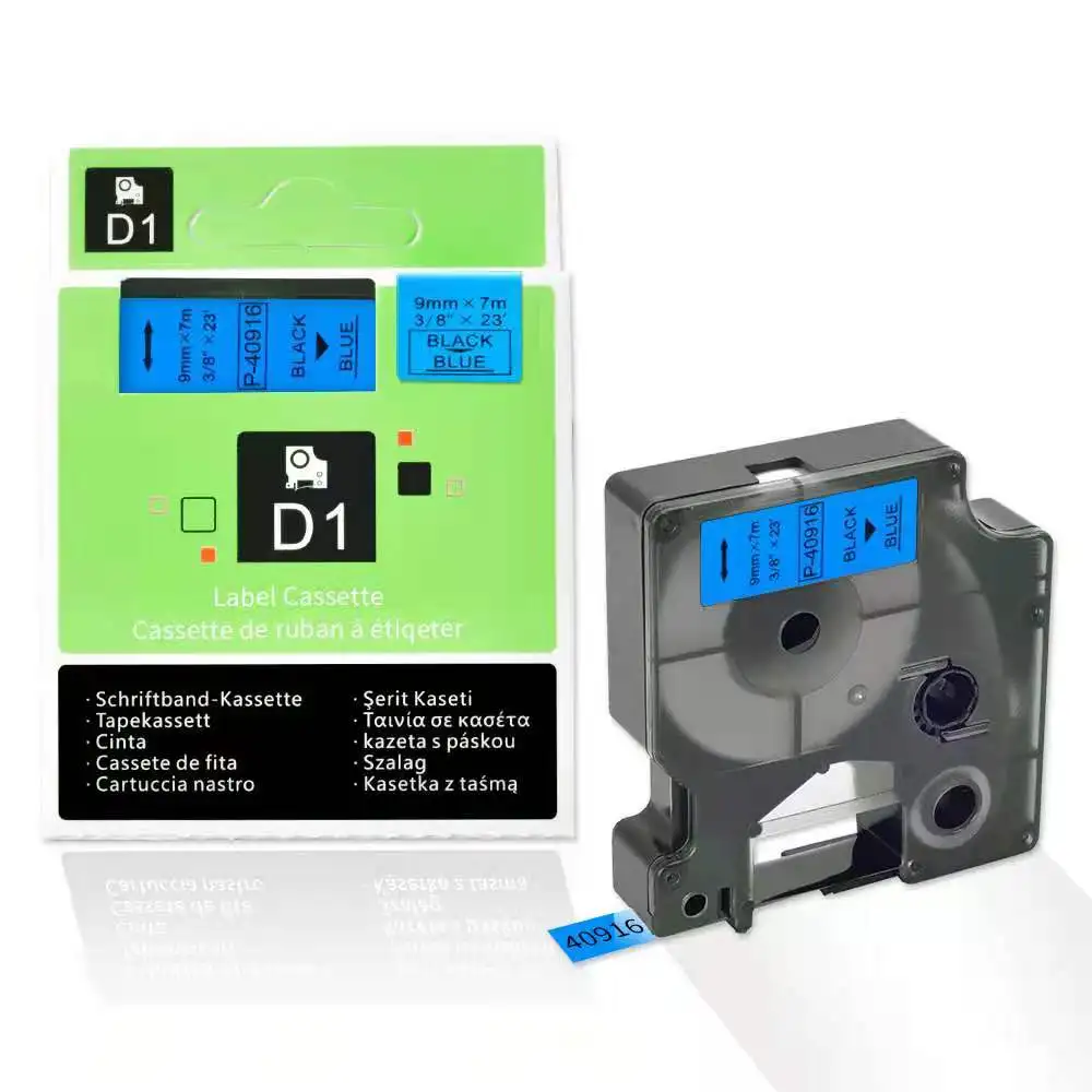 Factory Wholesales Compatible Dymo D1 labels 40916 Black on Blue Ribbons 9mm label Tape