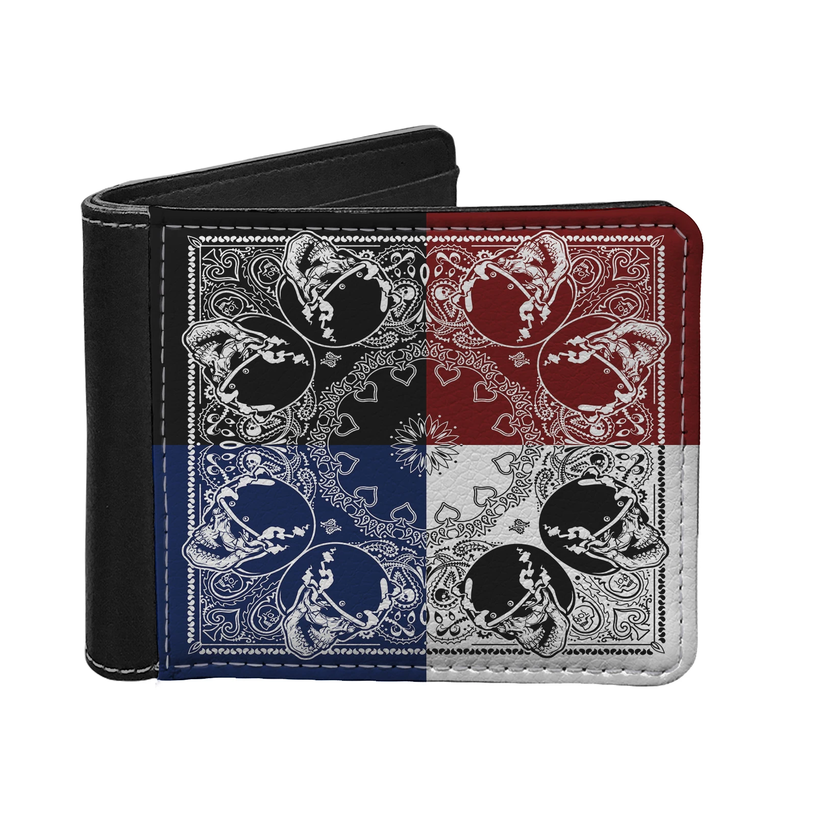 
Front Pocket Wallet Men Custom Your LOGO Thin Minimalist Blocking Leather Slim Wallets 1 MOQ Classical Bandana Print Purse 