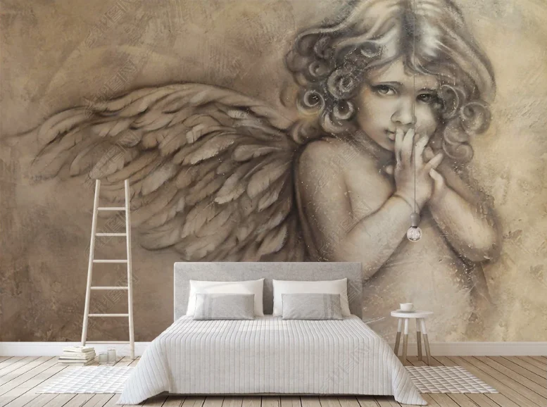3D трехмерные рельефные обои в европейском стиле с маленьким ангелом фон для стены украшение спальни Фреска