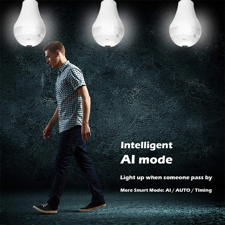 Fisheye IP Camera HD Two Way Audio 360 Degree Panoramic Wifi Light Lamp Bulb Fisheye CCTV Wireless Smart Camera support TF Cards