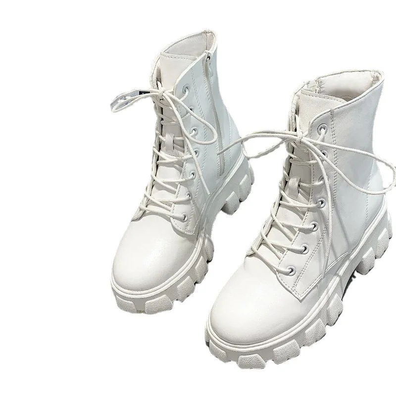 High Heel Sole Snow Boots Lace-up Leather Boots with Fur Lined Outdoor Shoes for Girls