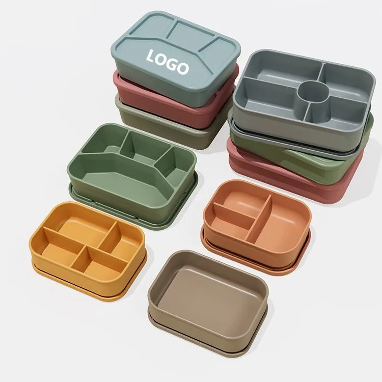 Customized Bpa Free Silicone Compartment Lunchbox Food Container Leakproof Children Adult Office School Kids Bento Lunch Box Set