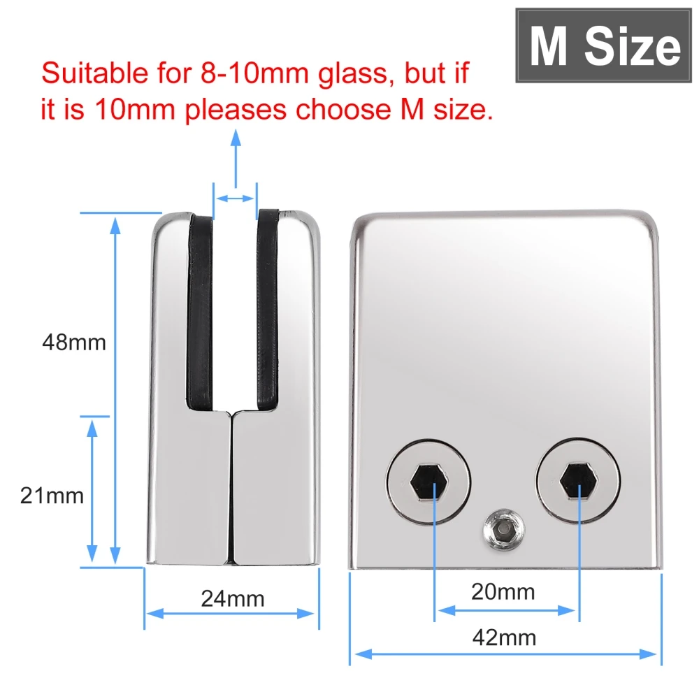 Stainless Steel 304/316 Adjustable Glass Clamps Bathroom Shower Door Holder D Type Glass Clamps