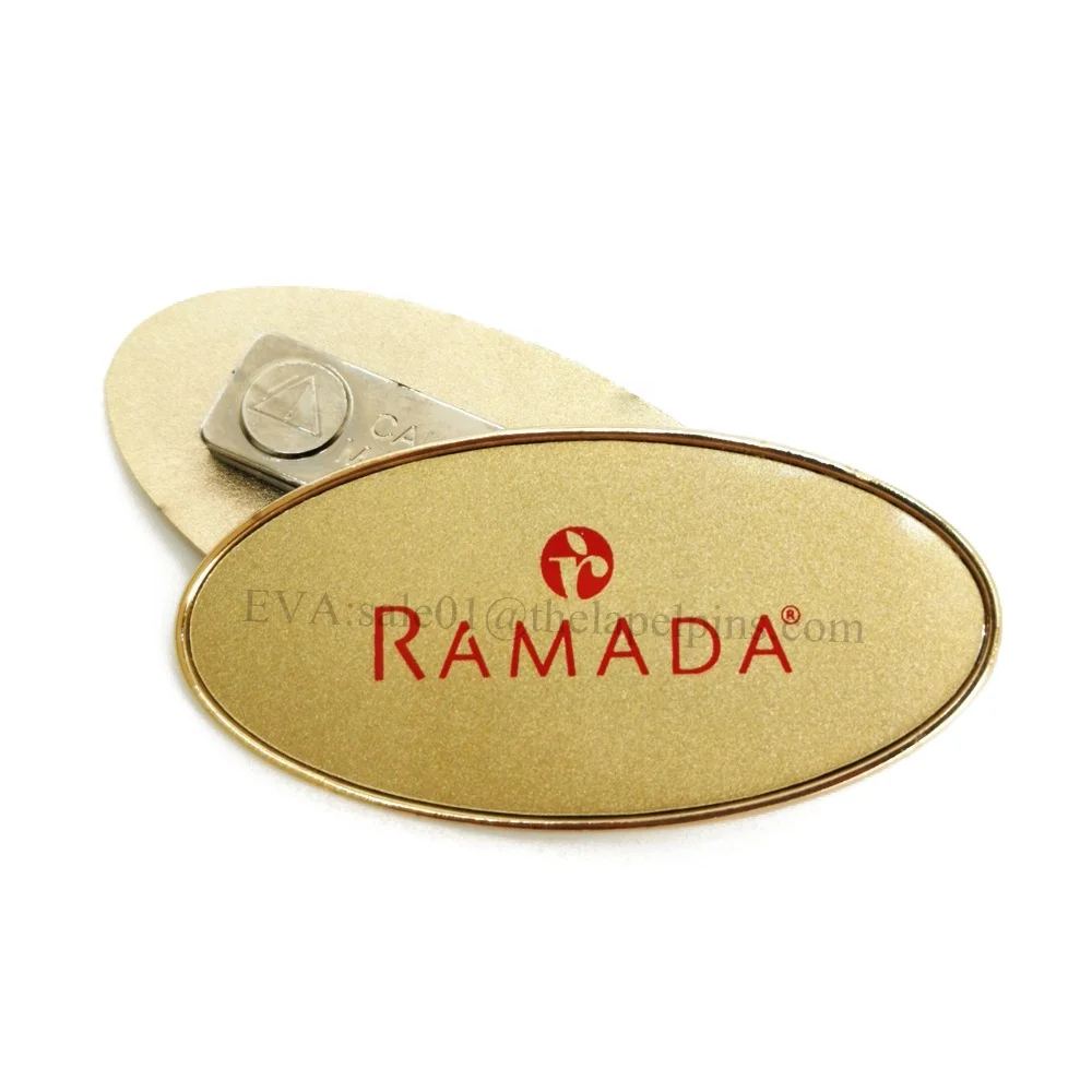 Gold name brooch badge for hotel staff metal magnetic badge