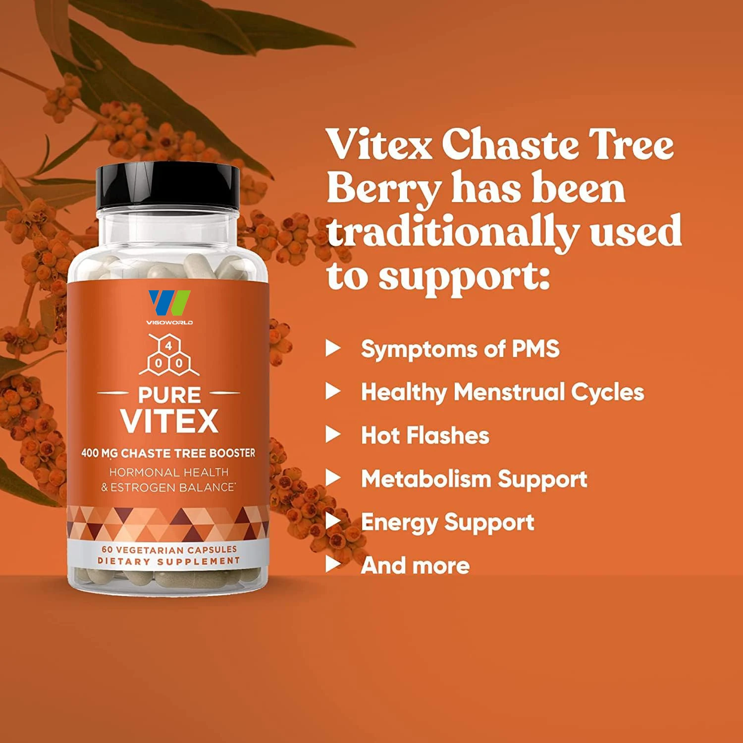 Vitex Pure Chasteberry Capsules Adults Natural PMS Support Hormone Balance Cycle Regulation Skin Health Promotion Supplements