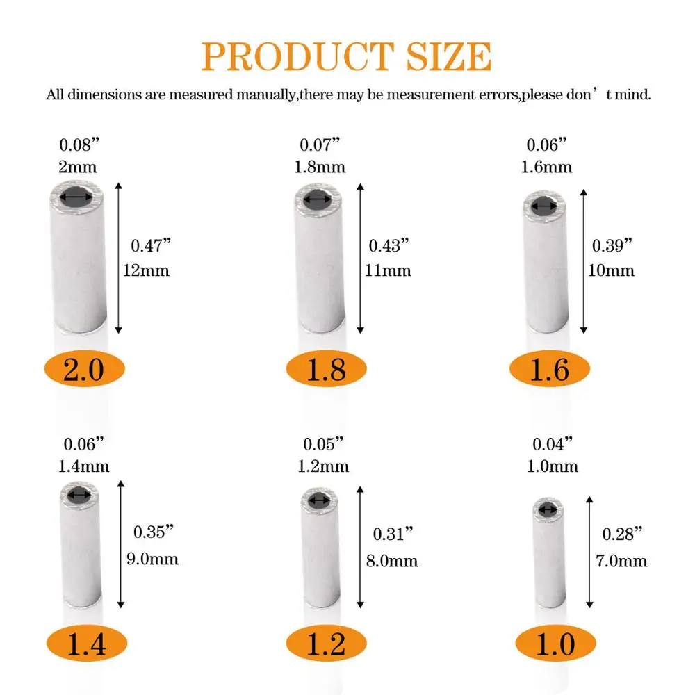 Wholesale 100pcs/bag Silver Round Aluminum Fishing Tube Fishing Wire Pipe Crimp Sleeves Connectors Fishing Line Accessories.