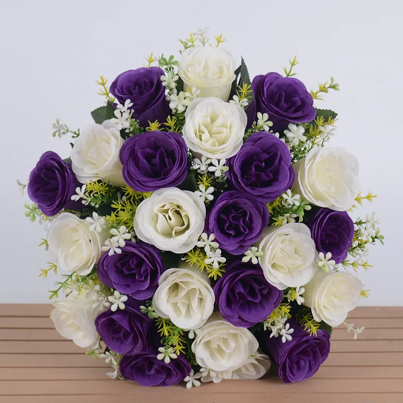 18 Head Open Premium Large Artificial Rose Bouquet Preserved Silk Rose Flowers For Bridal Wedding