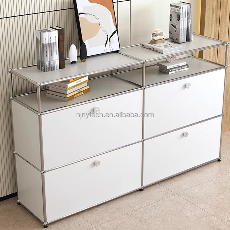 Stainless steel TV sideboard bedside table living room modern simple storage rack network storage cabinet TV side cabinet