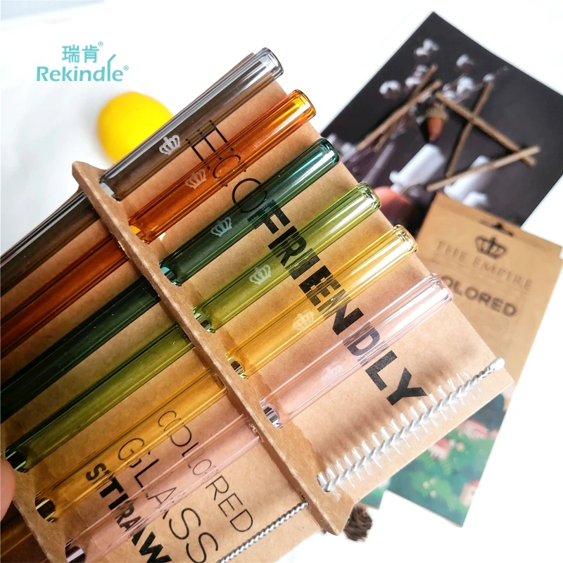 cocktail Straw Reusable Drinking Glass with straw Brush High Borosilicate Glass Straw 6+1 wine set