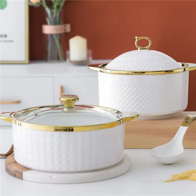 Мини-белые кухонные сковородки и кастрюли с керамической крышкой