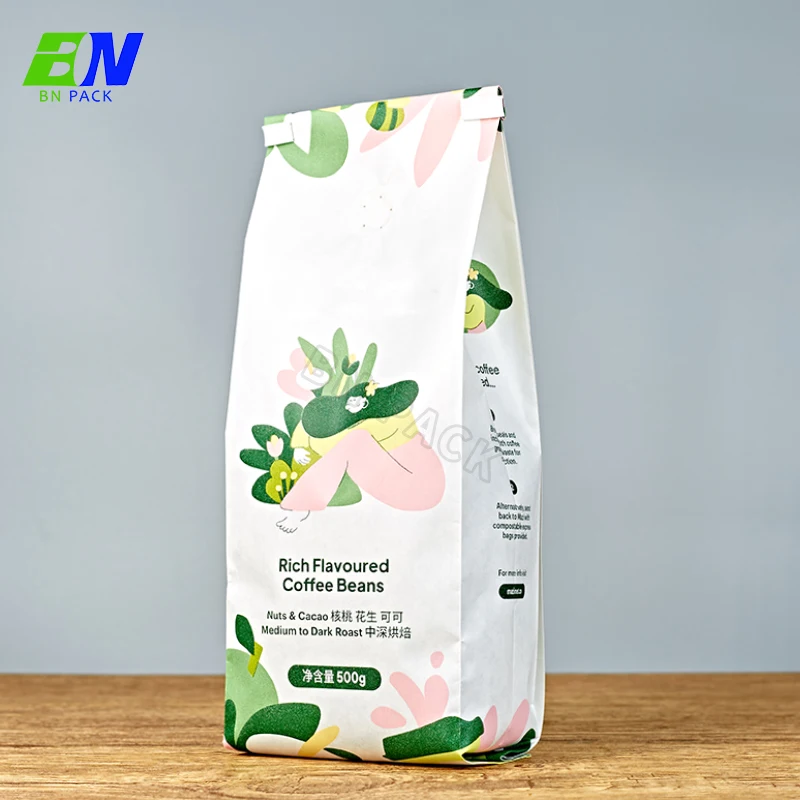 Bio Pla Biodegradable Coffee Bags With Valve and Zipper Custom Paper Packaging side gusset  Coffee Bean Bag  250g