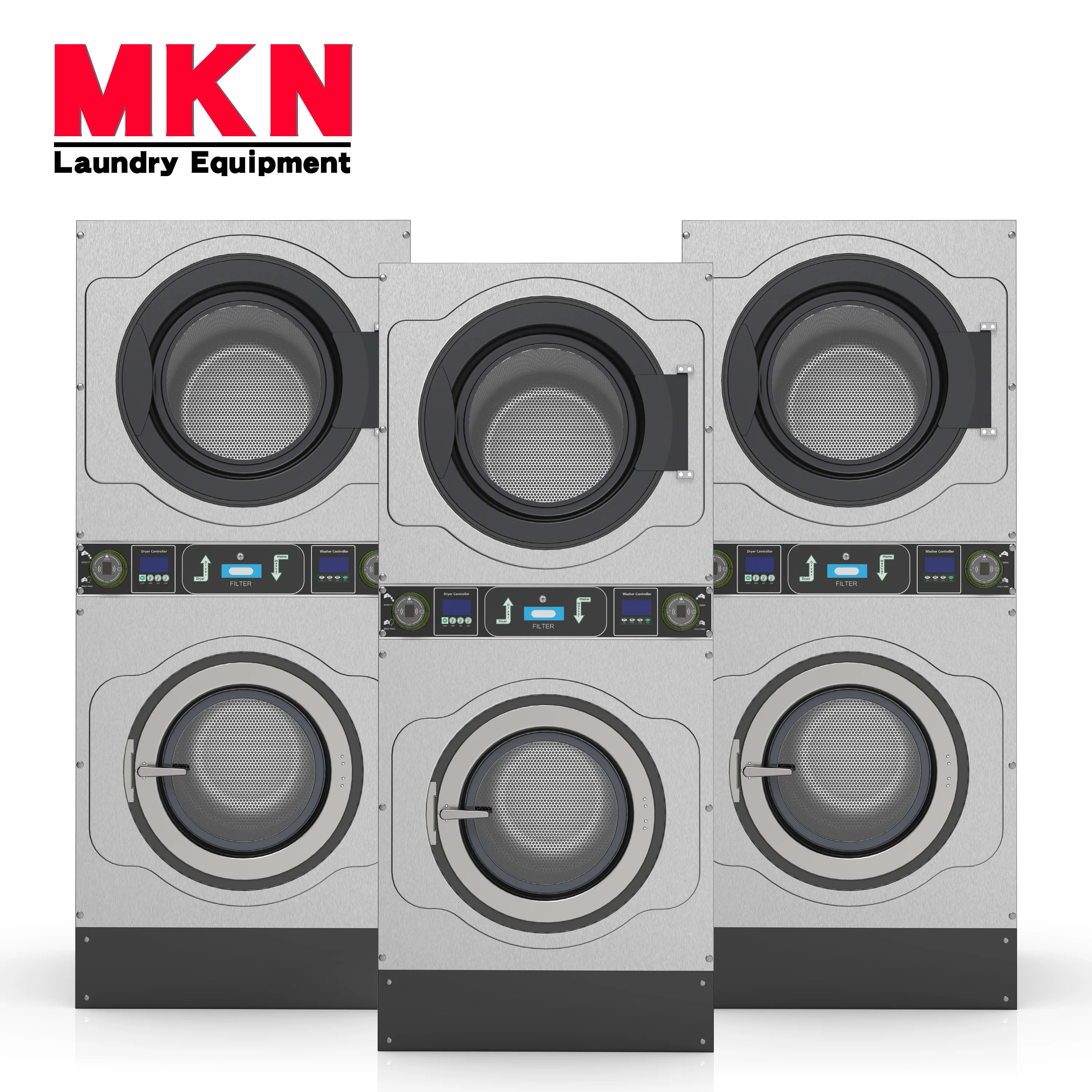 Shanghai MKN Brand Industrial washing machine and dryers front load 20kg clothes stack top dryer and washer down