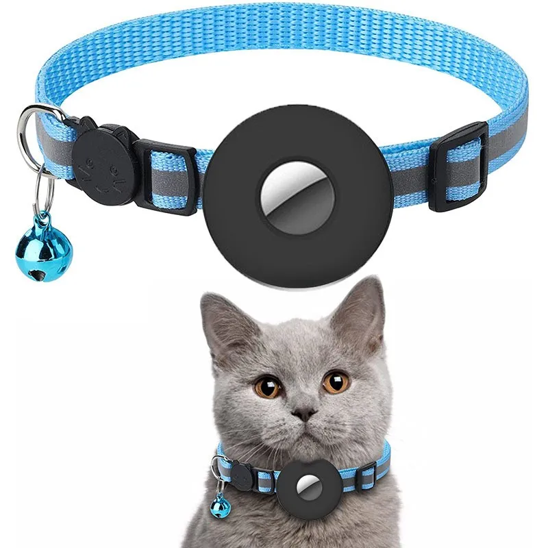 Fashion Soft Adjustable Reflective Breakaway Buckle Cat Collar With Airtag Holder for Tracker