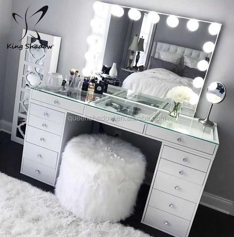 Make up station bedroom vanity table set makeup dressing table with mirror and stool