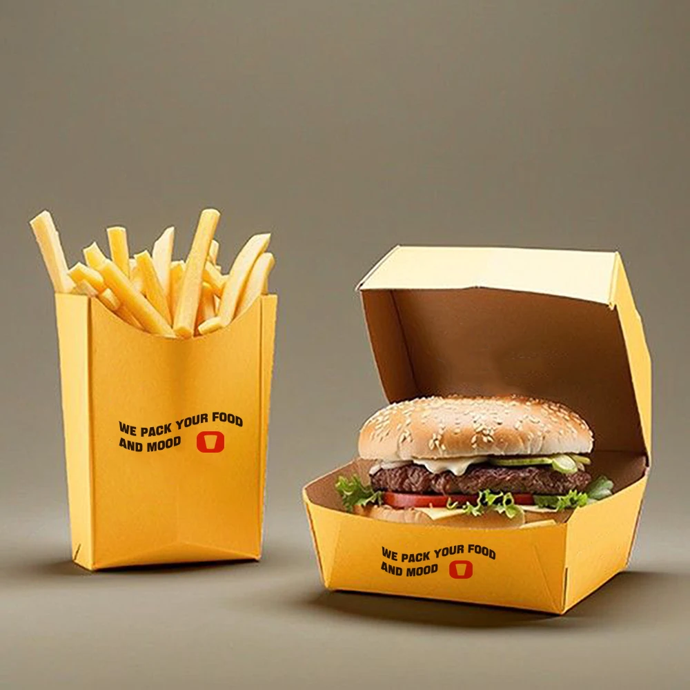 LOKYO Biodegradable custom to go fried chicken hot dog lunch paper box clamshell hamburger burger fast food packaging box