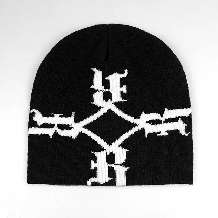 Manufacturer blank winter logo custom logo 100% acrylic knit jacquard beanie hats