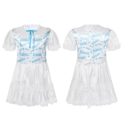 Мужское шелковое атласное Кукольное платье с короткими рукавами-фонариками