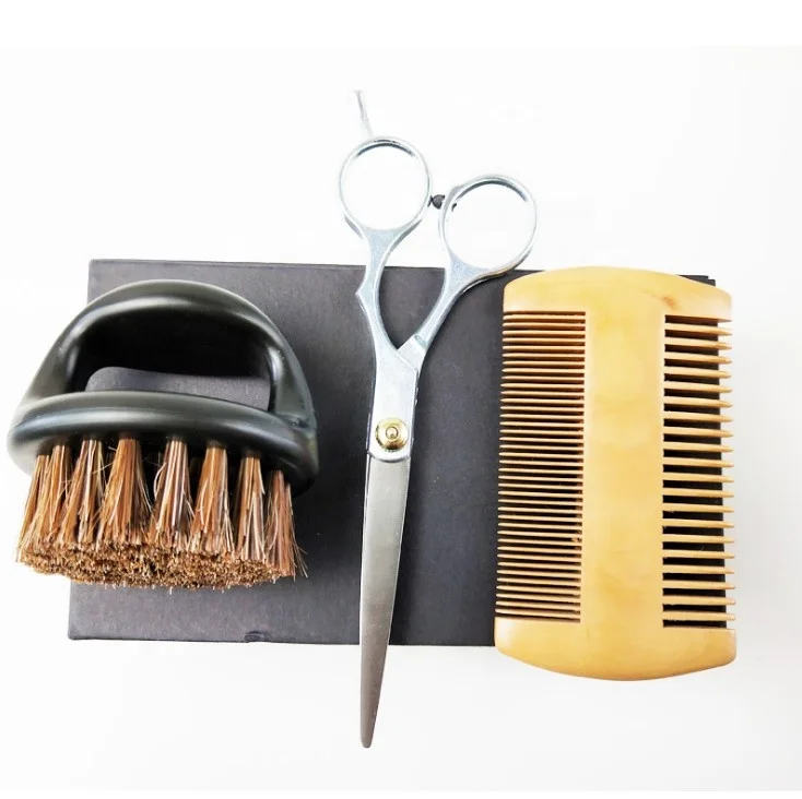 Custom logo Beard Care Set 100% Natural Wild Boar Bristle Beard Cream And Oil  Private Label High Quality Beauty Kit