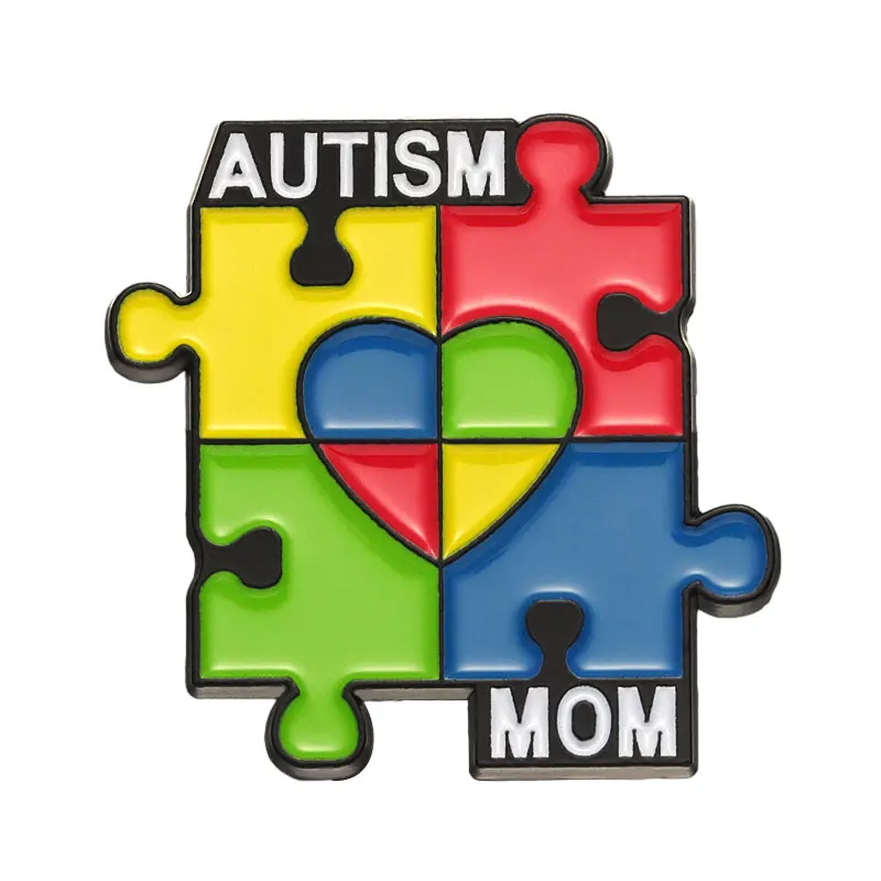 Wholesale Autistic Quotes Enamel Pins Care Autism Mom Kids Rainbow Puzzle Pieces Lapel Badge Jewelry Psychological Institutions