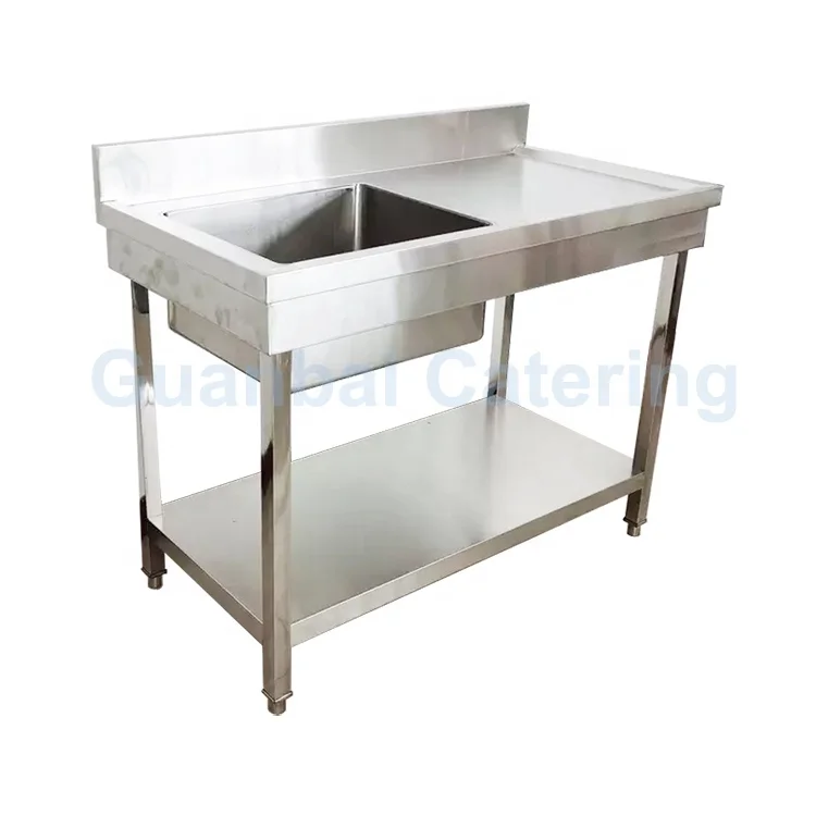 China single bowl sink stainless steel work table with sink right side drainboard outdoor washing sink table