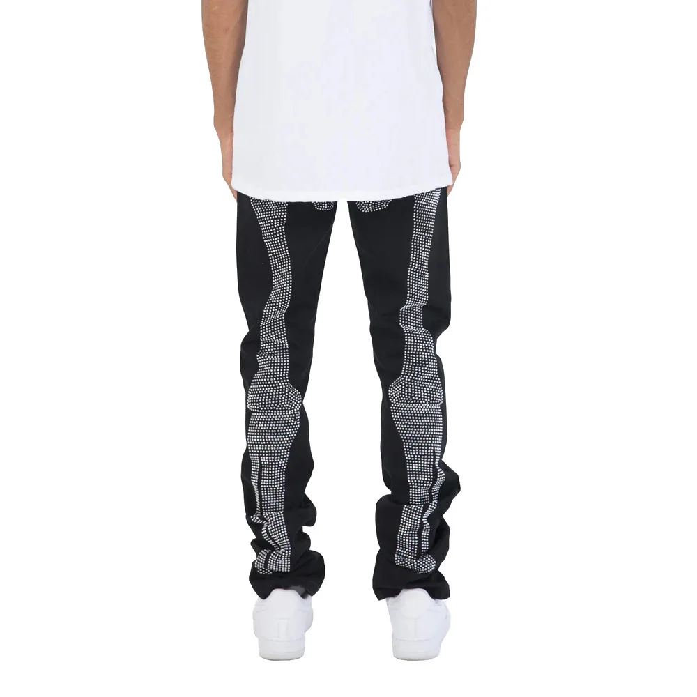 Gingtto Custom Christmas Jeans Skeleton Straight Denim Black White Slim Fit Stacked Jeans Men