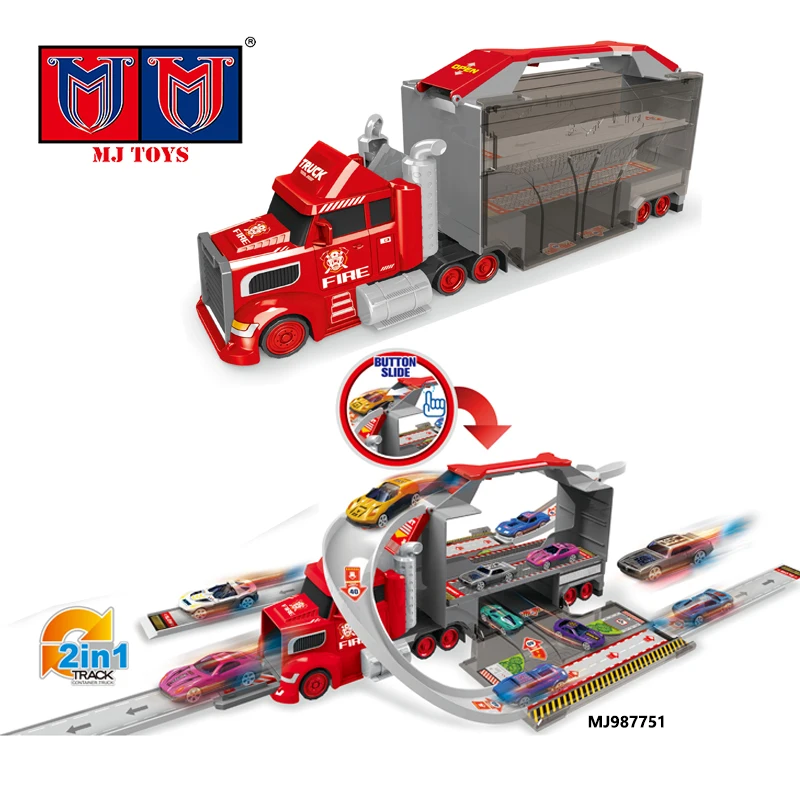 Portable Double-Door Police Container Storage Ejection Alloy Carrier Truck Transport Slot Toy Launchers Die Cast Metal Race Cars