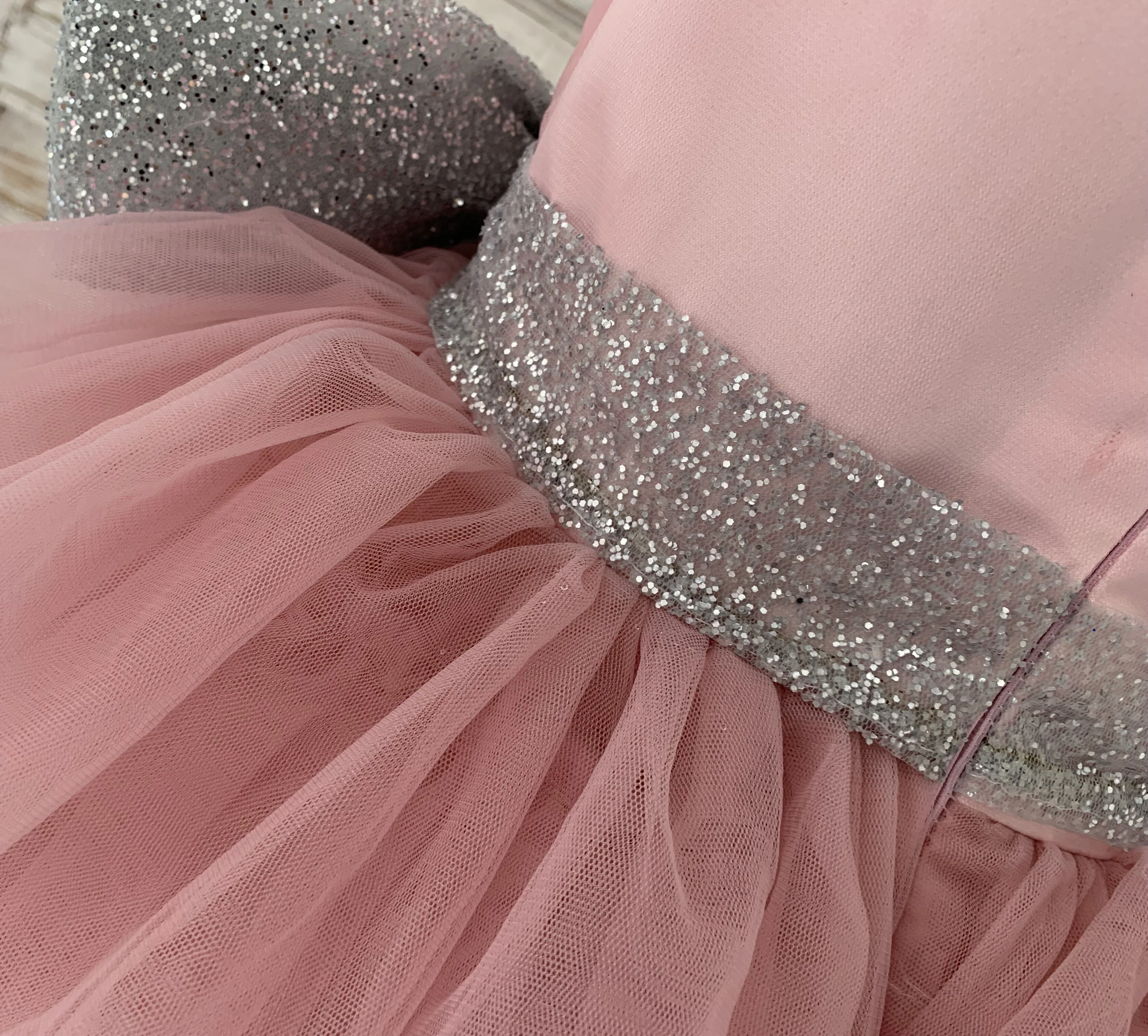 Change-Champagne Sequin Satin Tulle Wedding Flower Girl Dress with Belt and Flower