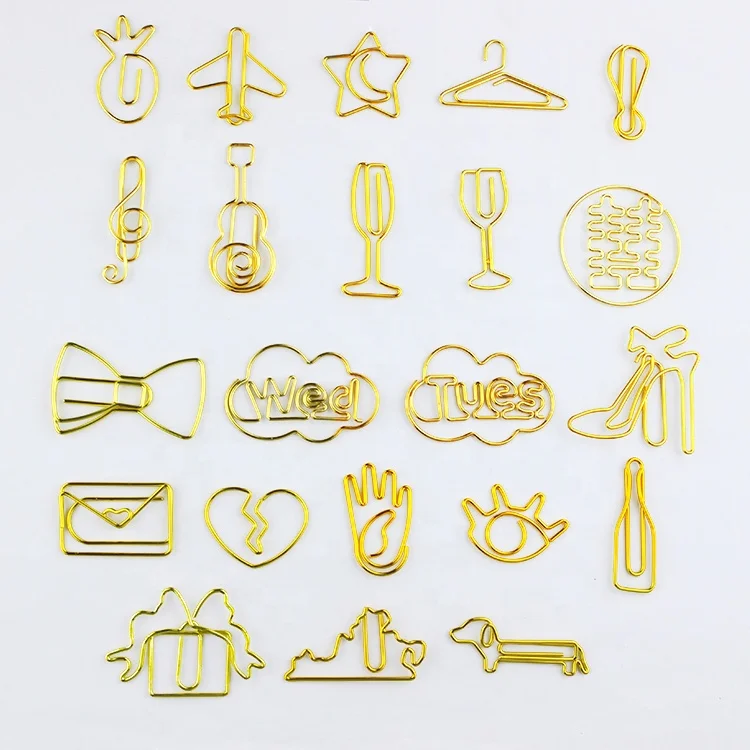Variety design metal paper clip Decorative clip school stationery custom gold paper clip