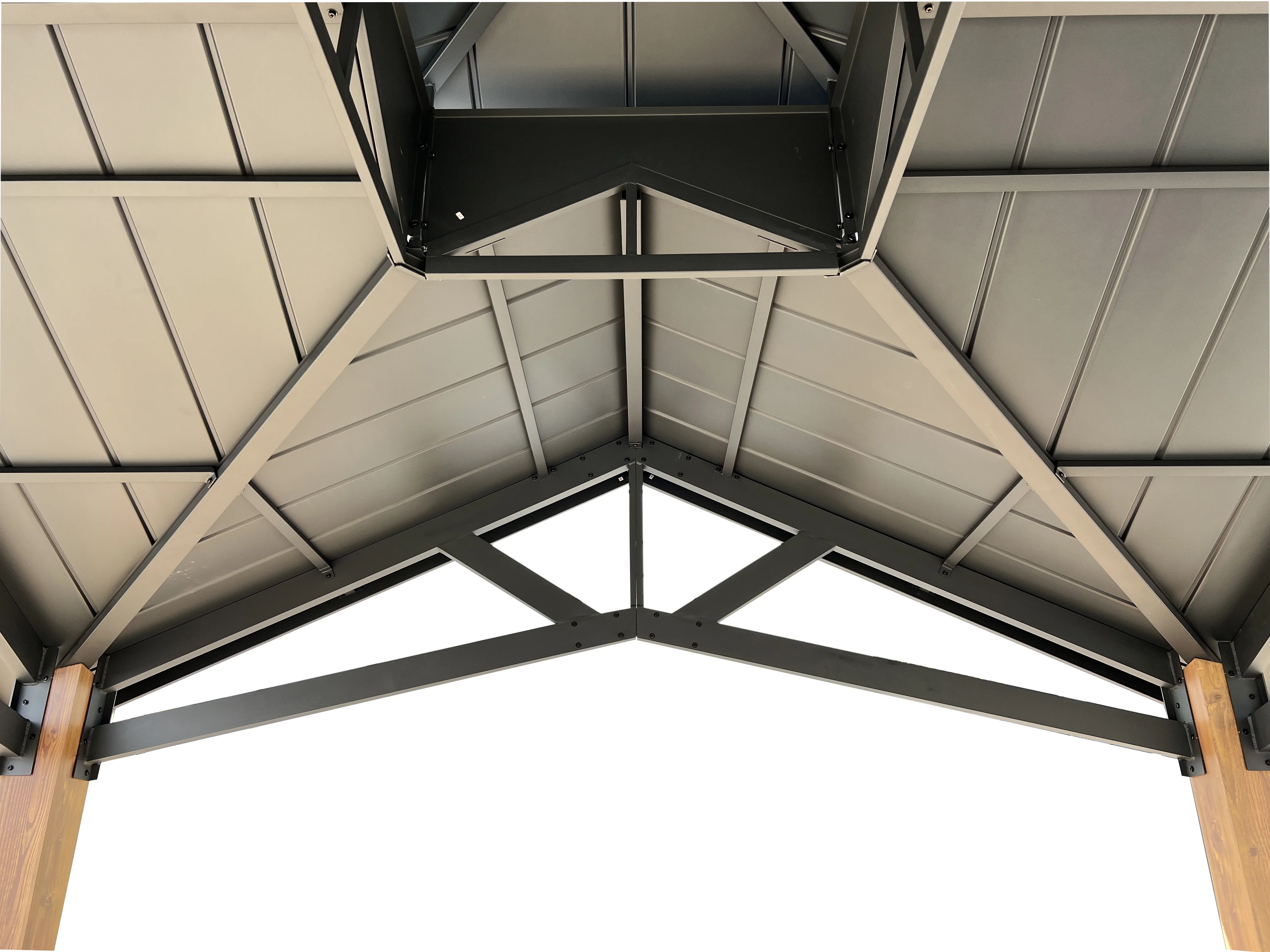 12x12' Gorgeous Galvanized Hardtop Waterproof Roof Metal Aluminum Patio Gazebo With Wood Grain