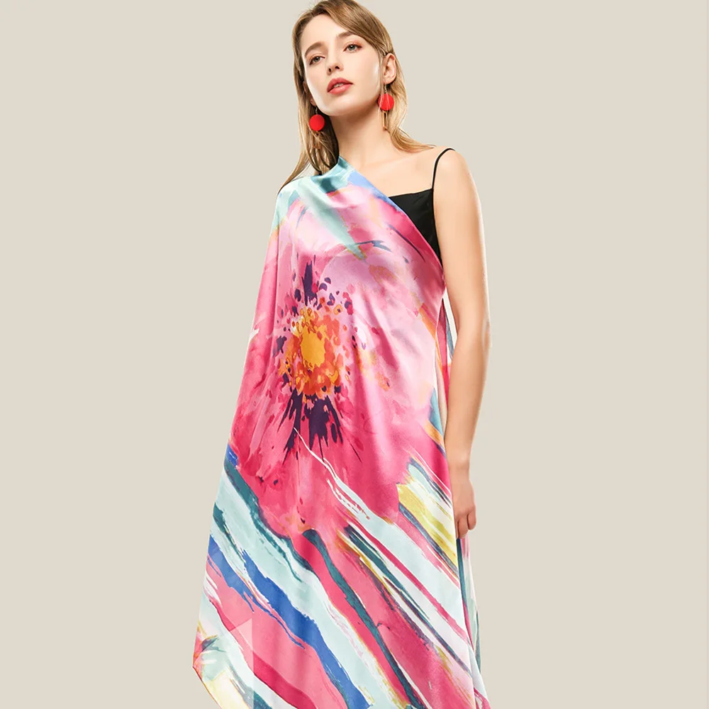 180*90cm Luxury Brand Custom Women Summer Silk Scarves Shawl Lady Wrap Soft Female Designer Beach Bandanna foulard