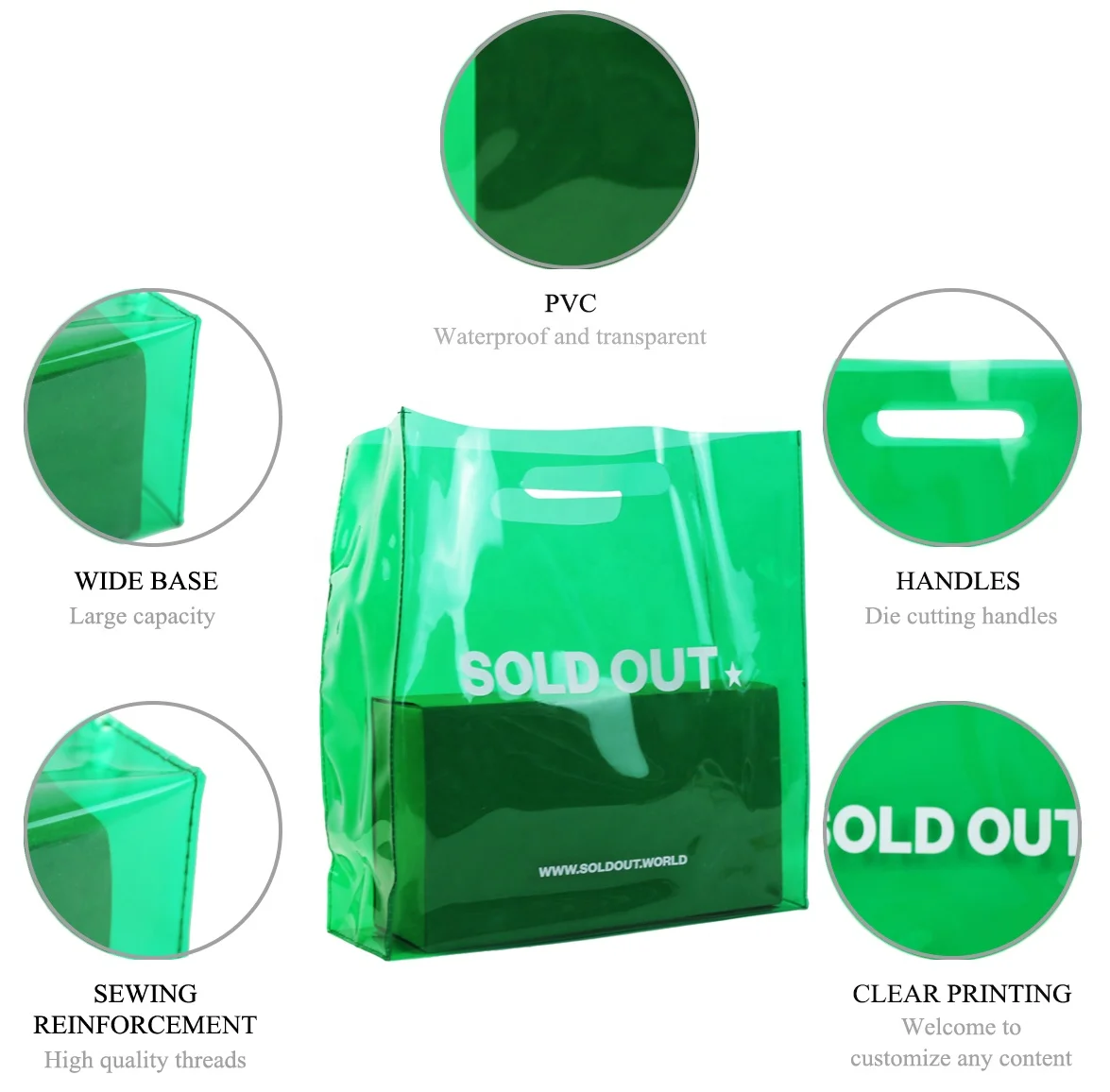 Fashion die cutting wide bottom transparent pvc cool beach shopping portable tote bags