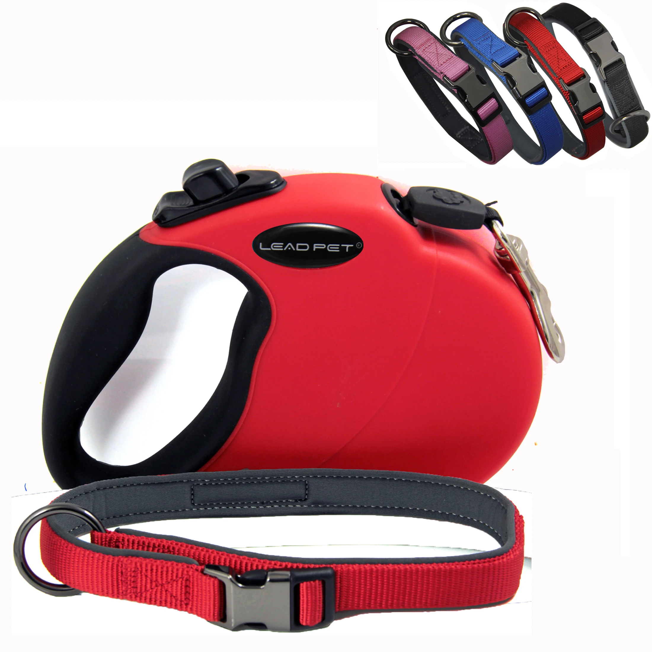 LEAD PET Retractable Dog Leash with Anti-Slip Handle, 16 ft Strong Nylon Tape One-Handed Brake/Pause/Lock
