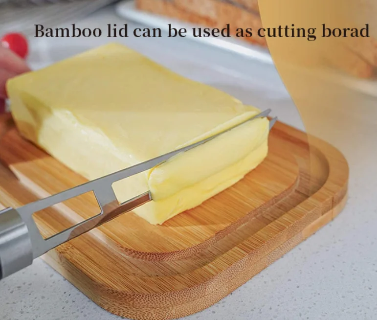 Easy to Use and 100% Food Safe High Borosilicate Glass Butter Dish with Bamboo Lid