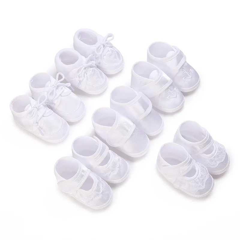 Soft 0 To 12 Months White Embroidery Soft Cotton Flower Baby Girls Shoes Newborn Boy Christening Baptism Decorations Gifts
