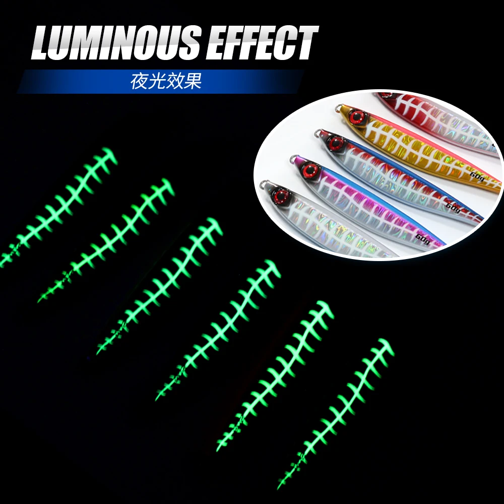 Jiggingpro 40g 60g 80g 100g Luminous Slow Jigging Lure Lead Casting Jig Outdoor Fishing Lure Metal Jig For Kingfish
