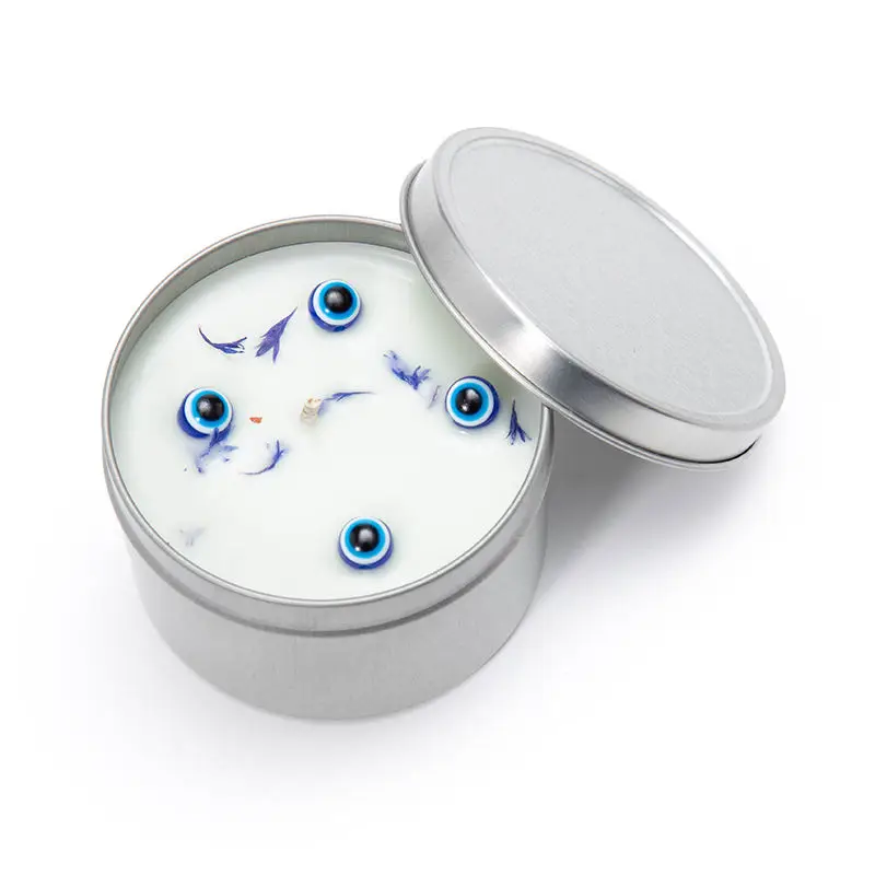 Customize Your Private Label Candle Tin Jar Gift Set Blue Scented Crystal Gem Soy Wax Candles