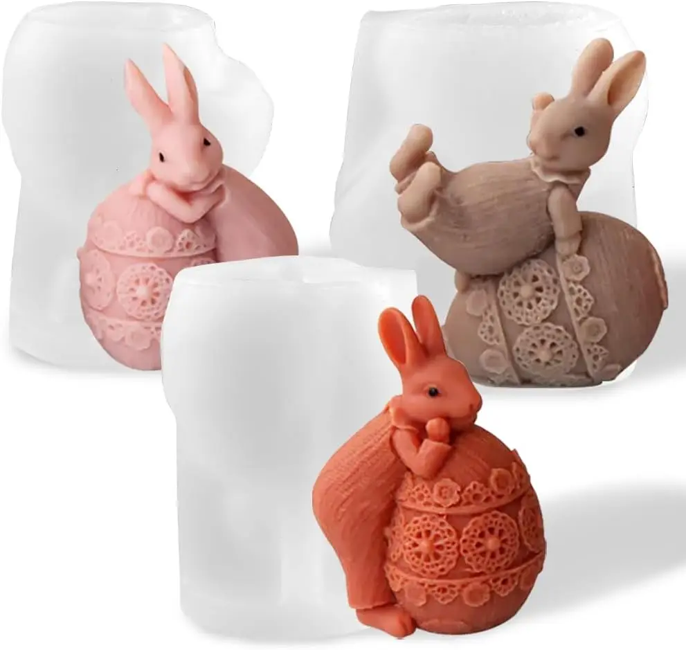 Cute Bunny Epoxy Resin Silicone Mold 3D Animal Rabbit Candle Mold for Easter Egg Rabbits Cake Tools Category