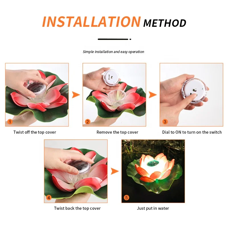 Outdoor waterproof solar garden lamp new Lotus Flower Pond Lantern Light Color Changing Floating LED Flower Light