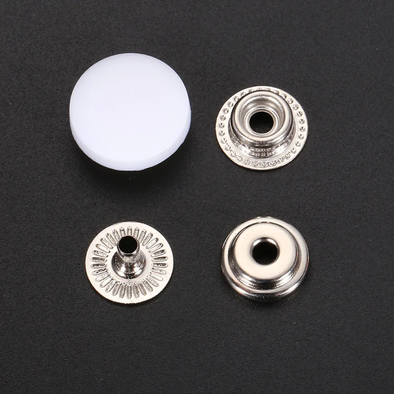 Custom Emboss logo 15mm Silver Black Snap Fastener Metal Snap Button for Clothes Bags Accessories 4 Part Snap Buttons
