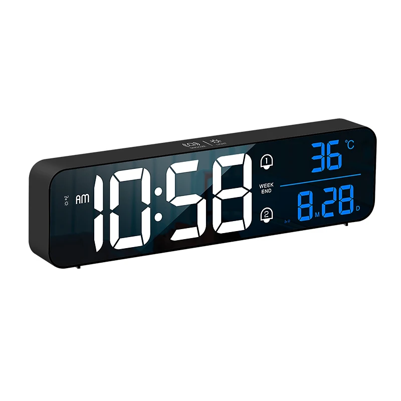 Simple LED Mirror Time Date Temperature display Clock Digital Bedside Alarm Clock