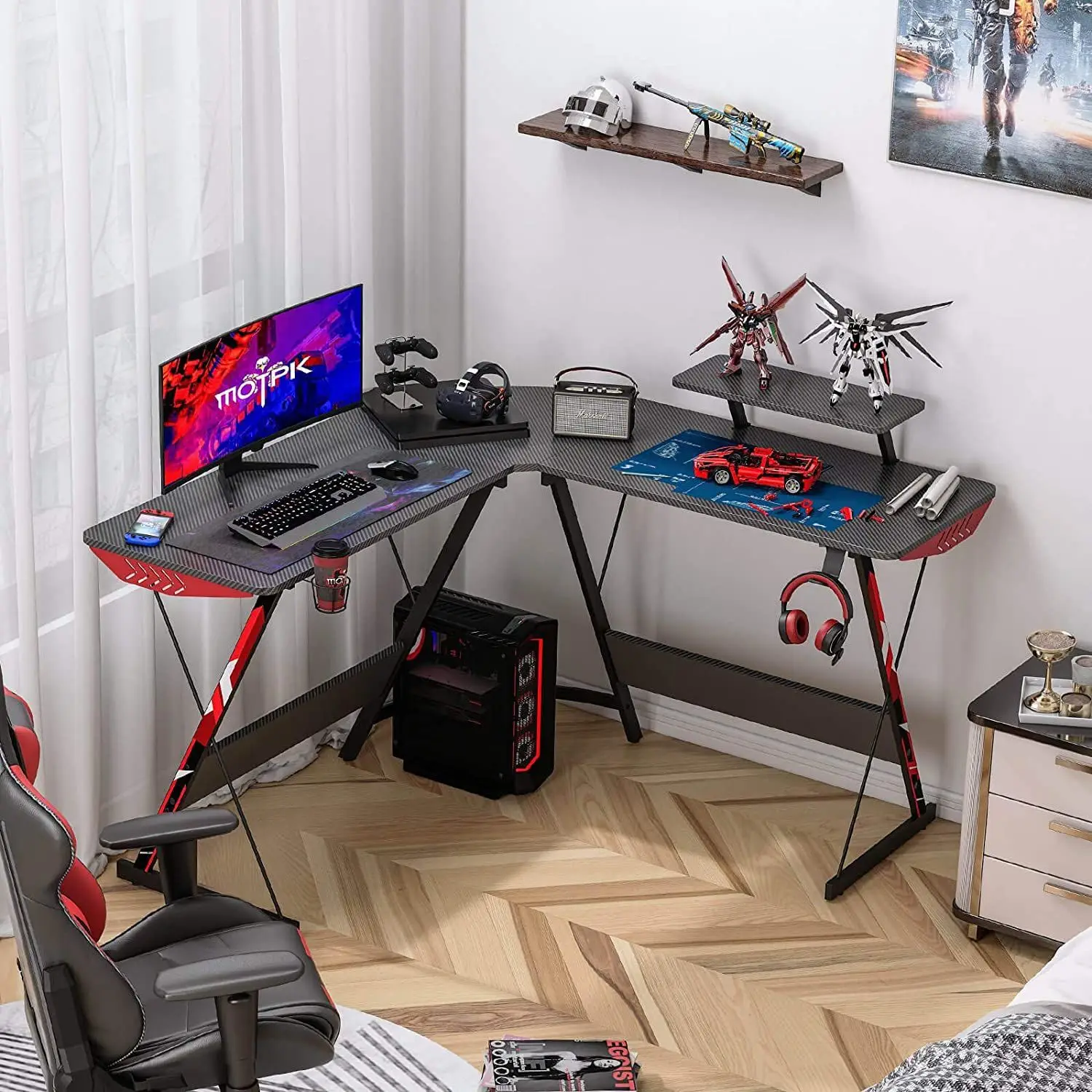 2024 Youtai wholesale price modern wooden multifunctional L-shaped room computer games esports table