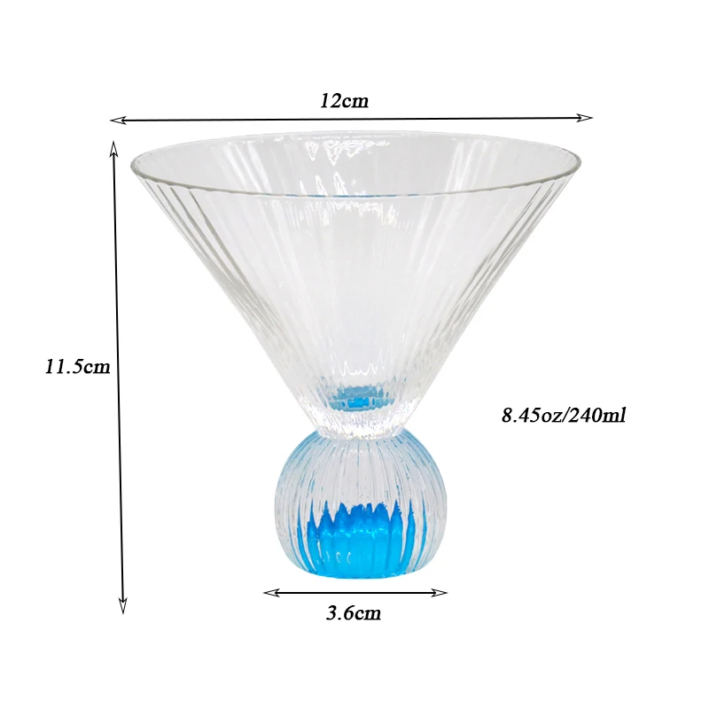 Clear Ribbed Martini Glasses Cocktail Ball Stem Wine Glass Goblets Whiskey Cup for Bar Glassware