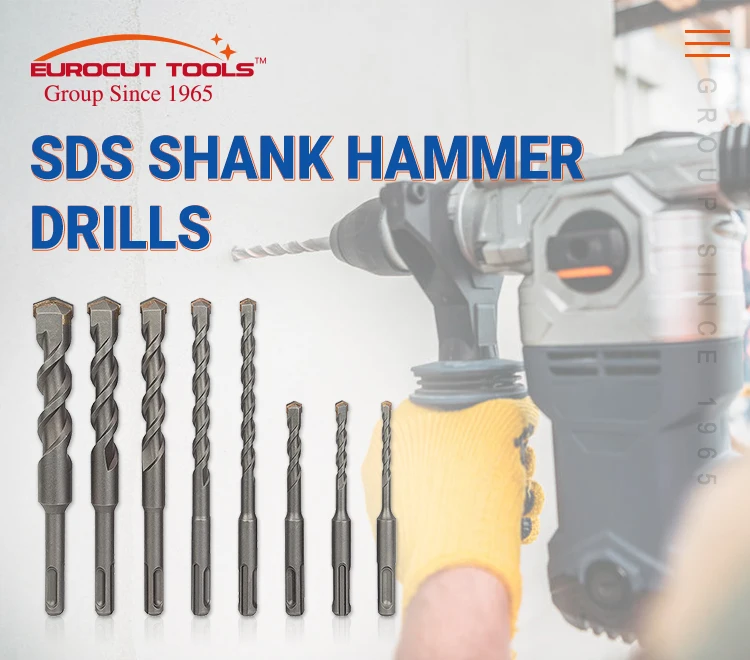 EUROCUT High Quality  SDS Plus Flat Type Hammer Drill Bit YG8C Tip 40 Cr Shank Rotary Concrete Drill Bit