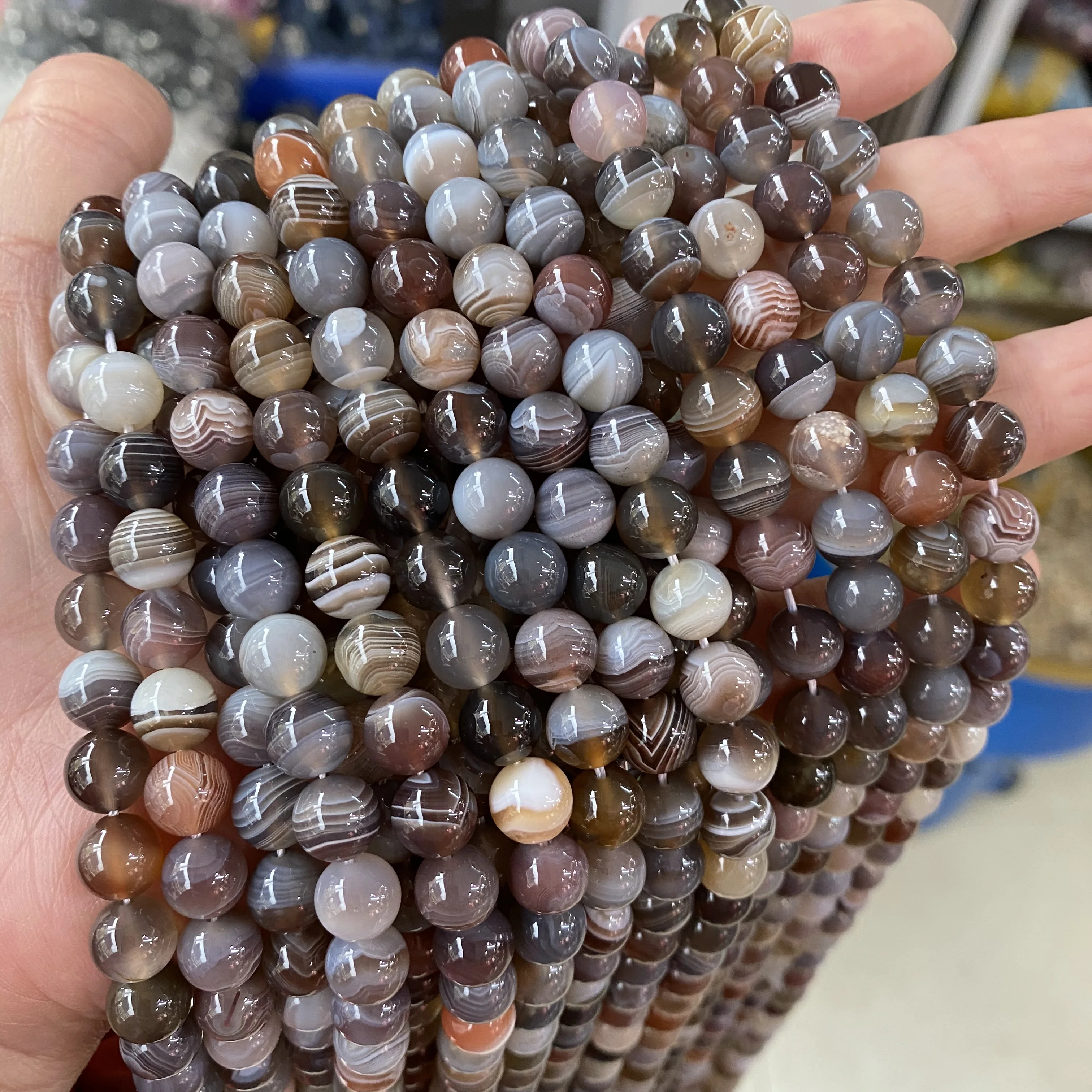 Botswana Stripe Agate Yiwu Gemstone Supplier Natural Stone Smooth Loose Round Botswana Agate Beads for Jewelry Making